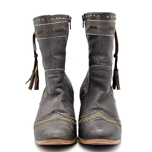 Dingo Leather Boots Studded Grey Tassel Zip Up Country Western Women's Size 10 - Picture 6 of 12